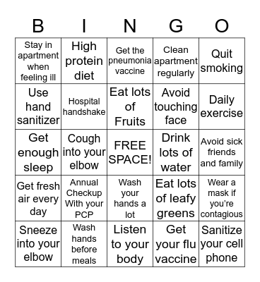 Stay Healthy During Flu Season BINGO Card