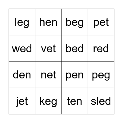 COLOR THE WORDS YOU HEAR Bingo Card