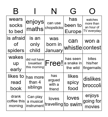 Find Someone Who Bingo Card