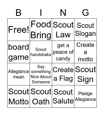 Scouts Bingo Card