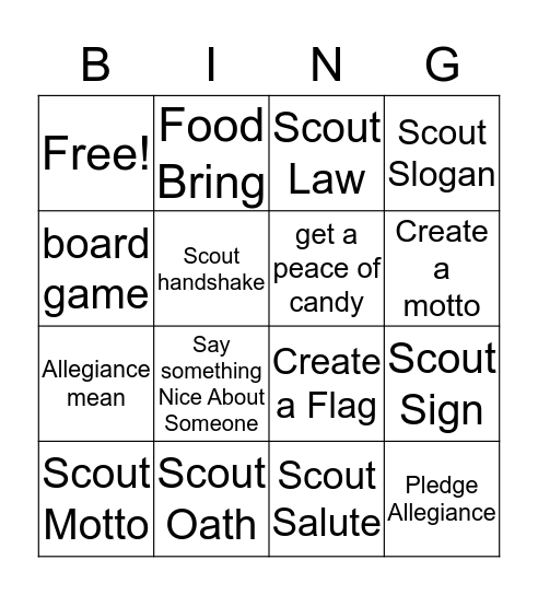 Scouts Bingo Card