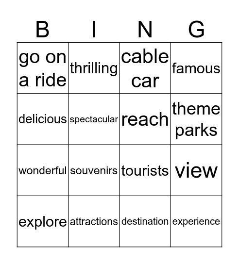 Going Places  Bingo Card