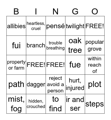 SPANISH BINGO Card
