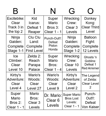 NES Bingo Card