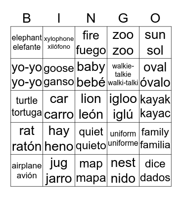 Bilingual Picture Alphabet - English/Spanish Bingo Card