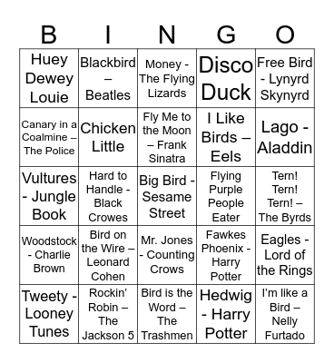 Grand Prize Contest - Bird Bingo Card