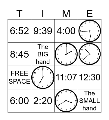 TIME BINGO 1 Bingo Card
