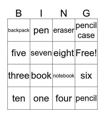School things Bingo Card
