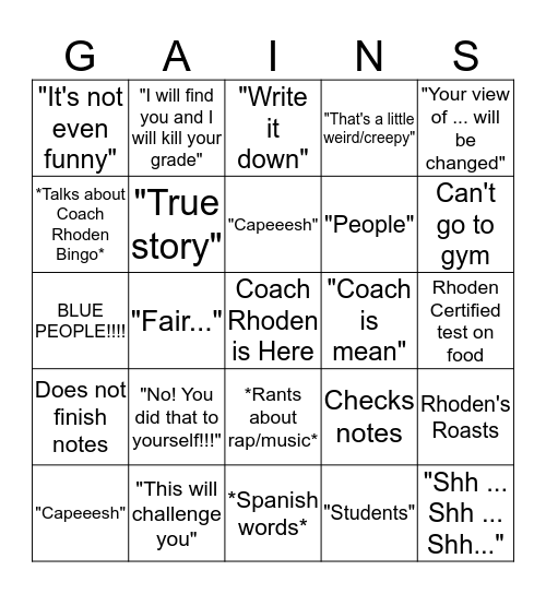 Coach Rhoden Bingo 4th Edition Bingo Card