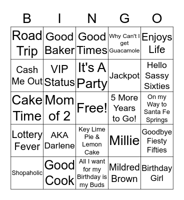 Darlene Bingo  Bingo Card