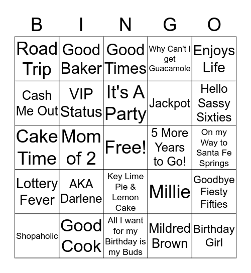 Darlene Bingo  Bingo Card