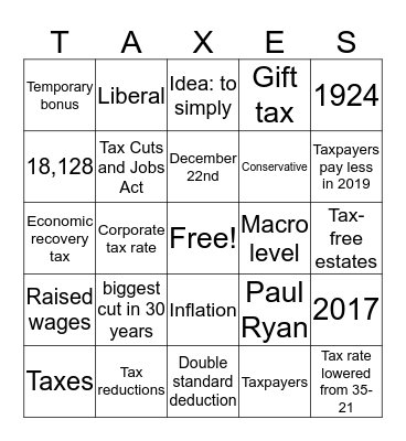 Tax Cuts and Jobs Act Bingo Card