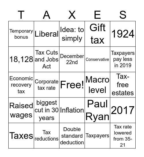 Tax Cuts and Jobs Act Bingo Card