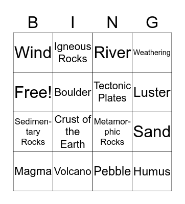 Earth Materials Bingo Card
