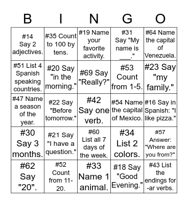 Habla Español! Bingo Card