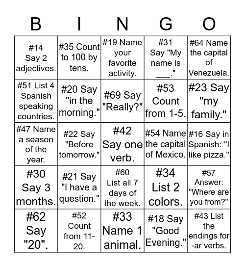 Habla Español! Bingo Card