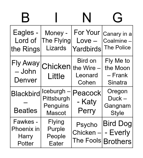 EyeGuys Birding Bingo - Grand Prize  Bingo Card