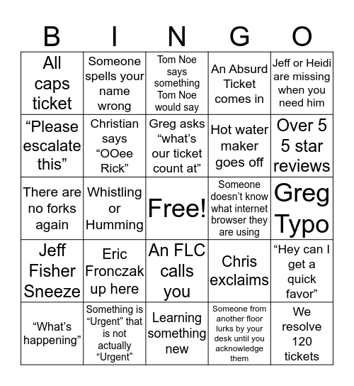 Bingo 11/7 Return of the Bingo Card