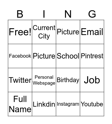Digital Footprint Hunt Bingo Card