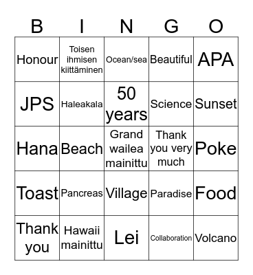 Awards dinner Bingo Card