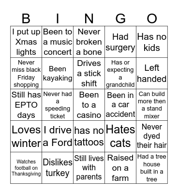 Get to Know your Neighbor Bingo Card