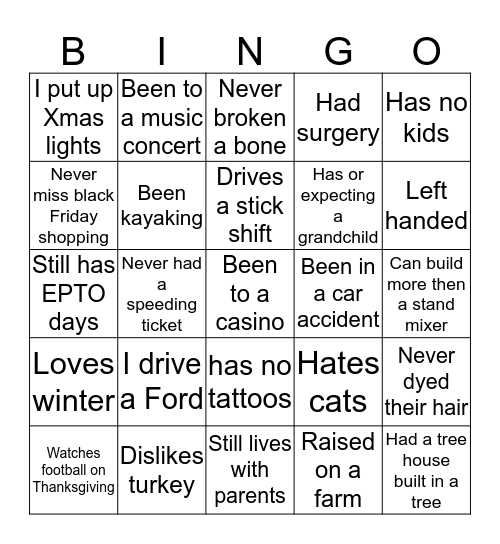 Get to Know your Neighbor Bingo Card