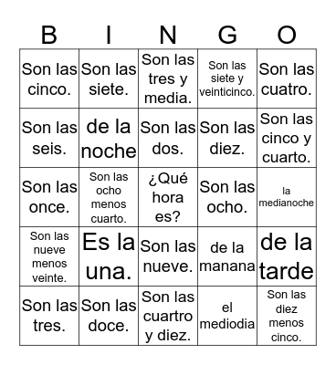 ¿Qué hora es? Bingo Card