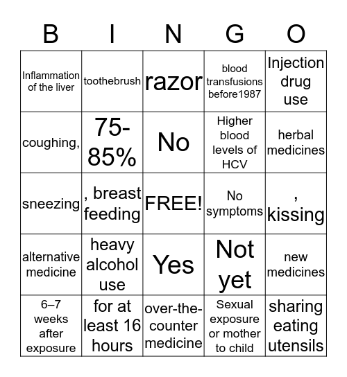 Hepatitis Bingo Card