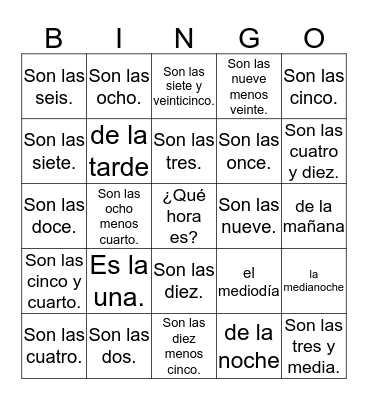 ¿Qué hora es? Bingo Card