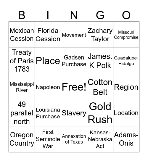 Go West!! Bingo Card