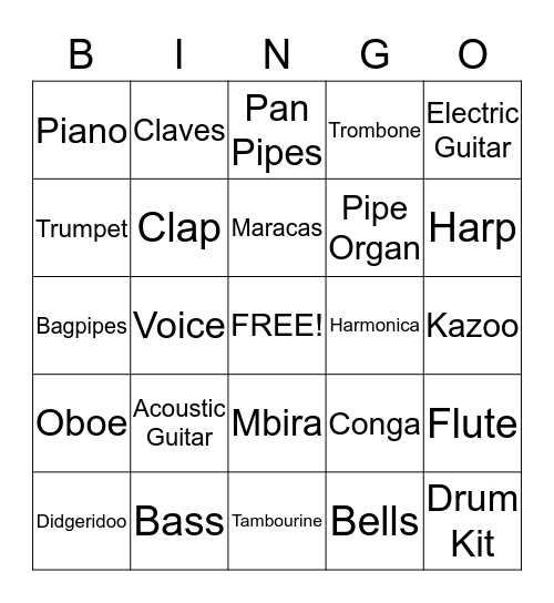 Music Bingo Card