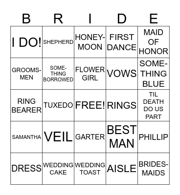 Wedding Bingo Card