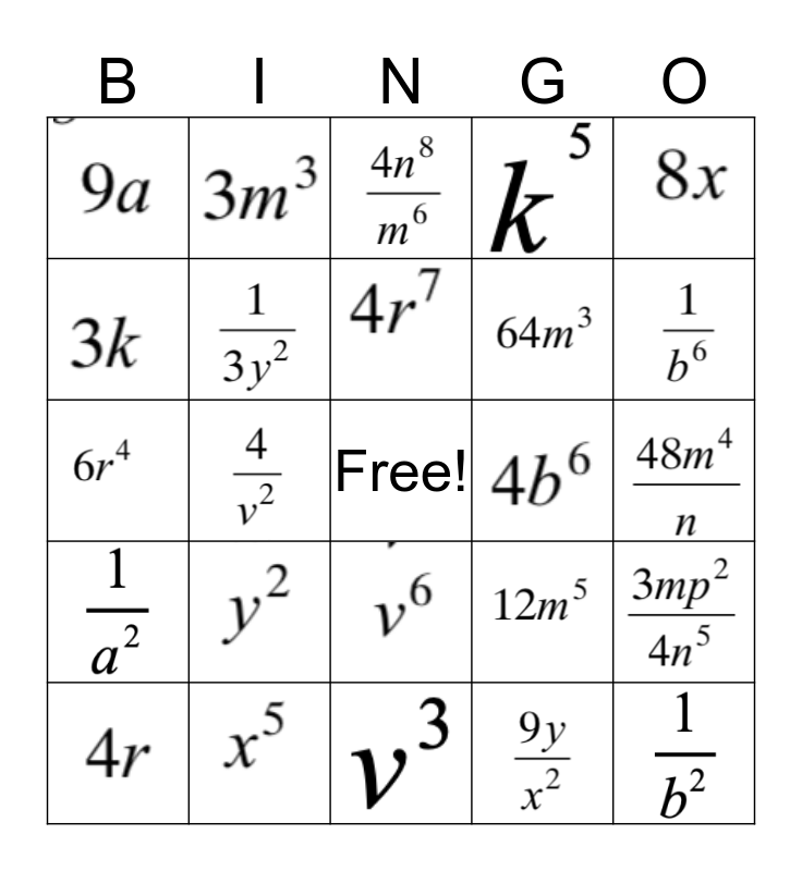 Exponents All Rules Bingo 11.7.19 Bingo Card