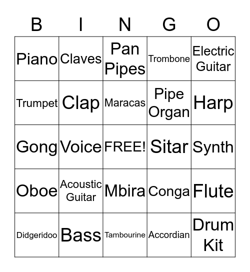 Music Bingo Card