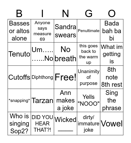 Coro Bingo Card