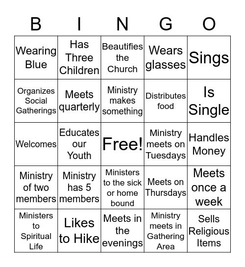 Meet and Greet Minitries Bingo Card
