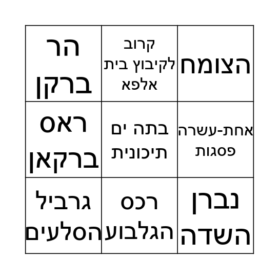 רכס הגלבוע והר ברקן Bingo Card