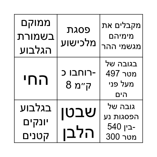 רכס הגלבוע והר ברקן Bingo Card