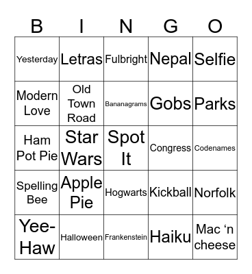 Last Chance Bingo Card