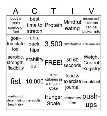 Wellness Bingo Card