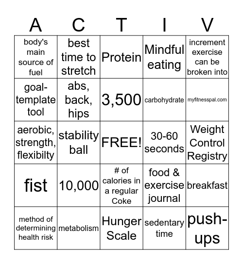 Wellness Bingo Card