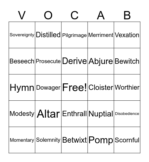 VOCAB Bingo Card