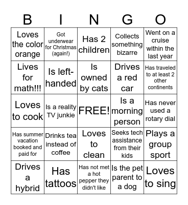 People Bing Bingo Card