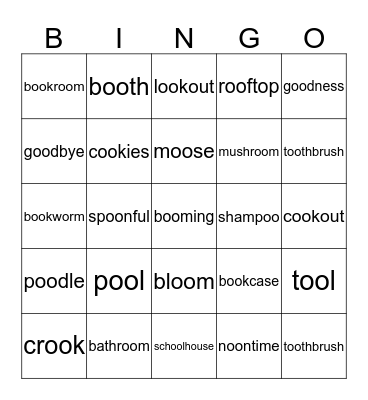 words with -oo Bingo Card