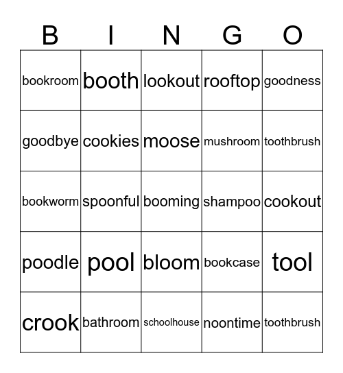 words with -oo Bingo Card