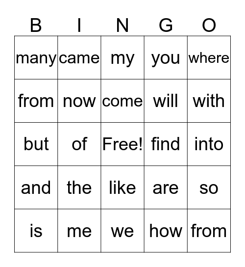 Lists 1 - 3 Bingo Card