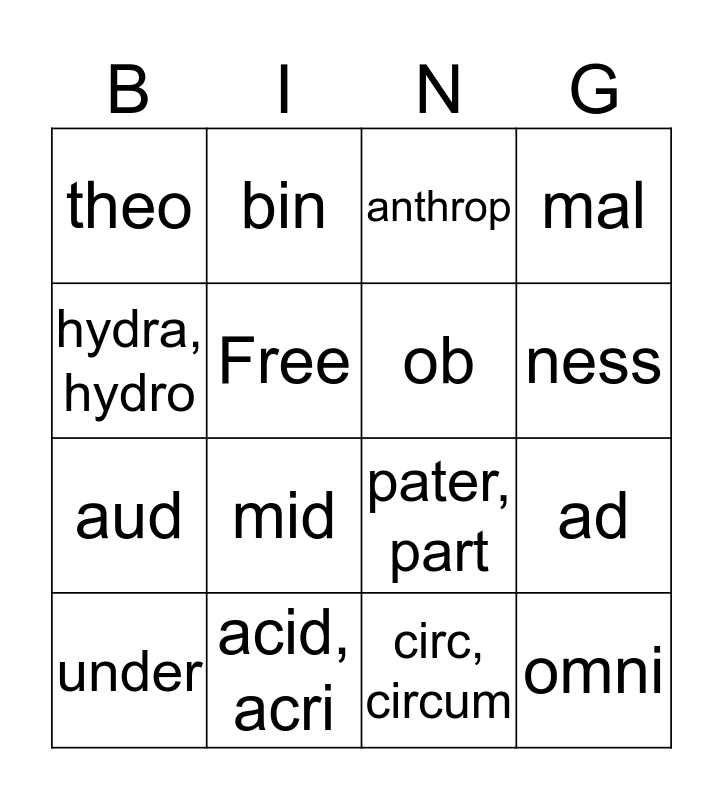 8th Grade Bingo Card