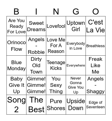 Music Bingo Card