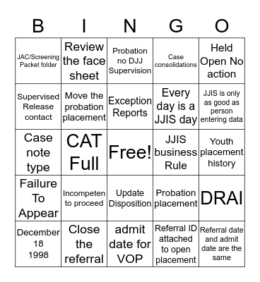 JJIS    B I N G O Bingo Card