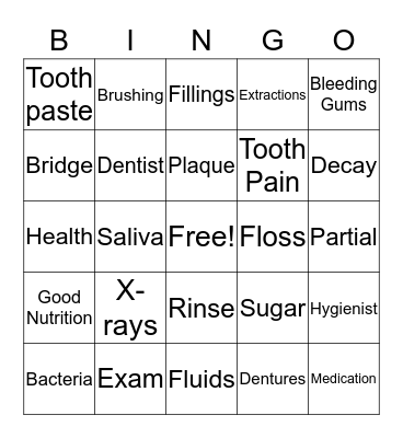 Dental Hygiene Bingo Card